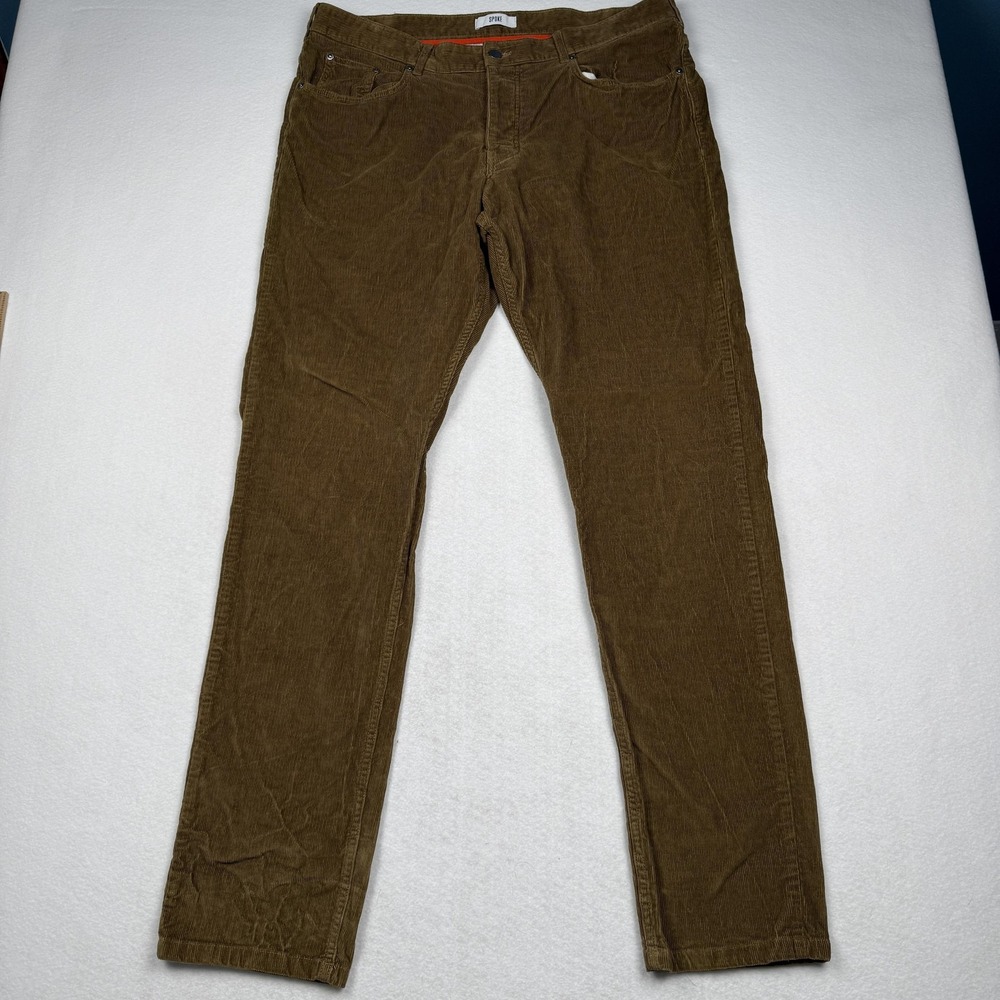 Spoke FIVES Pants Mens 38x35 Brown Corduroy‎ Chino Stretch Tapered Casual